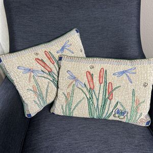 Dragonfly Tapestry Throw Accent Pillows Set Of 2 Cattail Butterfly 16"x12"